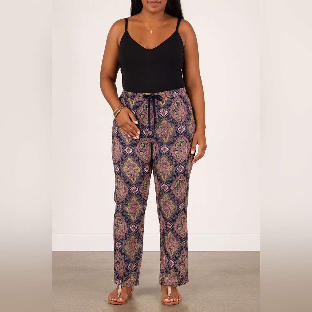 Sundance Madora Paisley Pull On Pants Blue Pink Size Medium